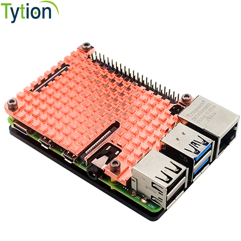 Pi 4 Case - Raspberry Pi 4B ฮีทซิงค์ทองแดงบริสุทธิ์โลหะกรณี Passive Cooling