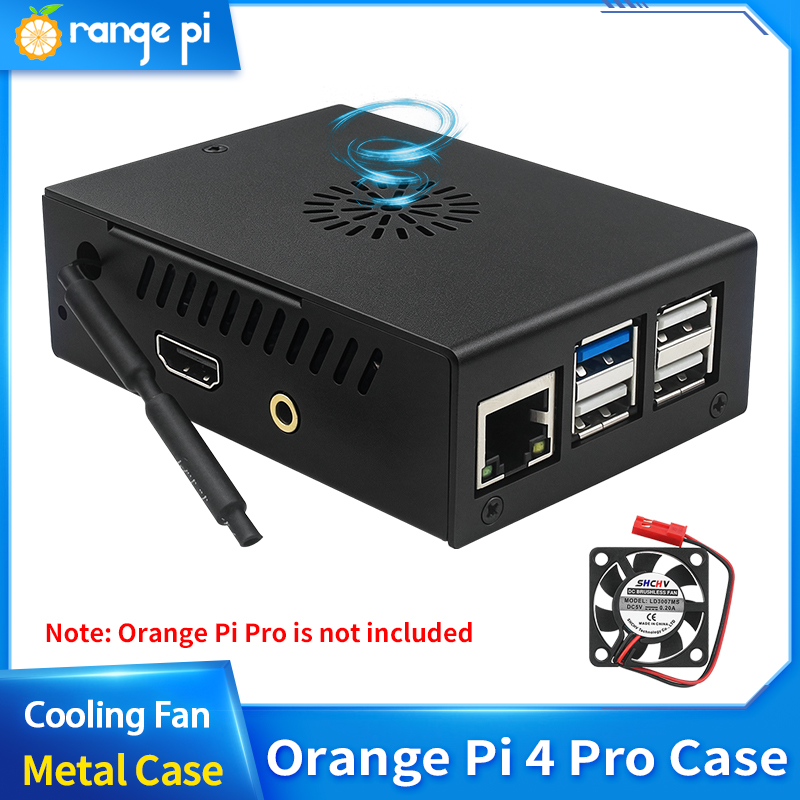 Pi Cooler - กล่องโลหะสีดำสำหรับ Orange Pi 4 Pro พร้อมพัดลมระบายความร้อน