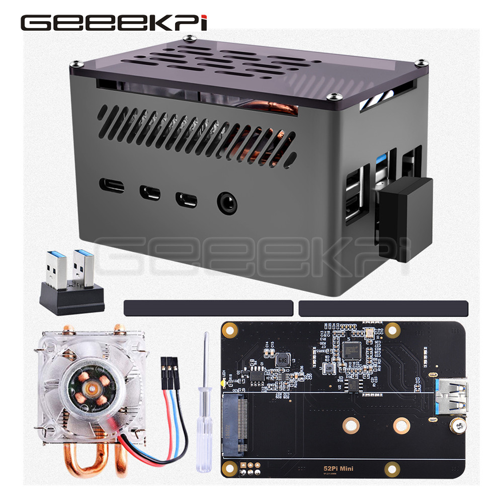 Pi 4 Case - GeeekPi อลูมิเนียมอิฐสีดำเปลือก M.2 Sata SSD Mini