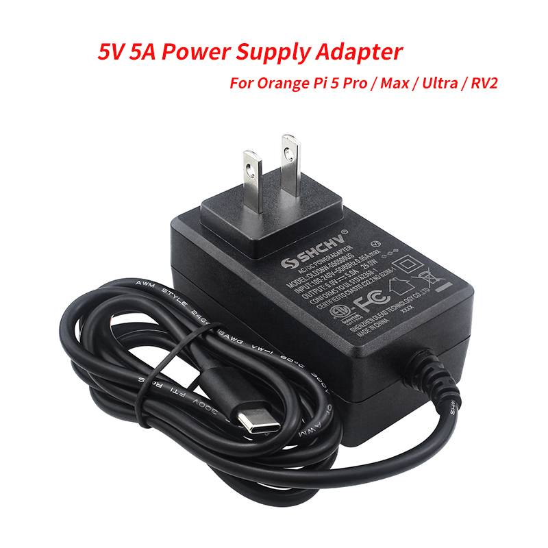 Pi Power Supply - 5V 5A อะแดปเตอร์จ่ายไฟประเภท-C พอร์ตปลั๊กชาร์จอุปกรณ์เสริมสำหรับออเรนจ์ ไพ 5